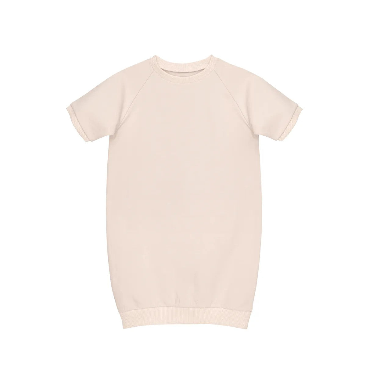 Little Hedonist organic oversized 3/4 sweatdress with short sleeves, in a slight pink tint