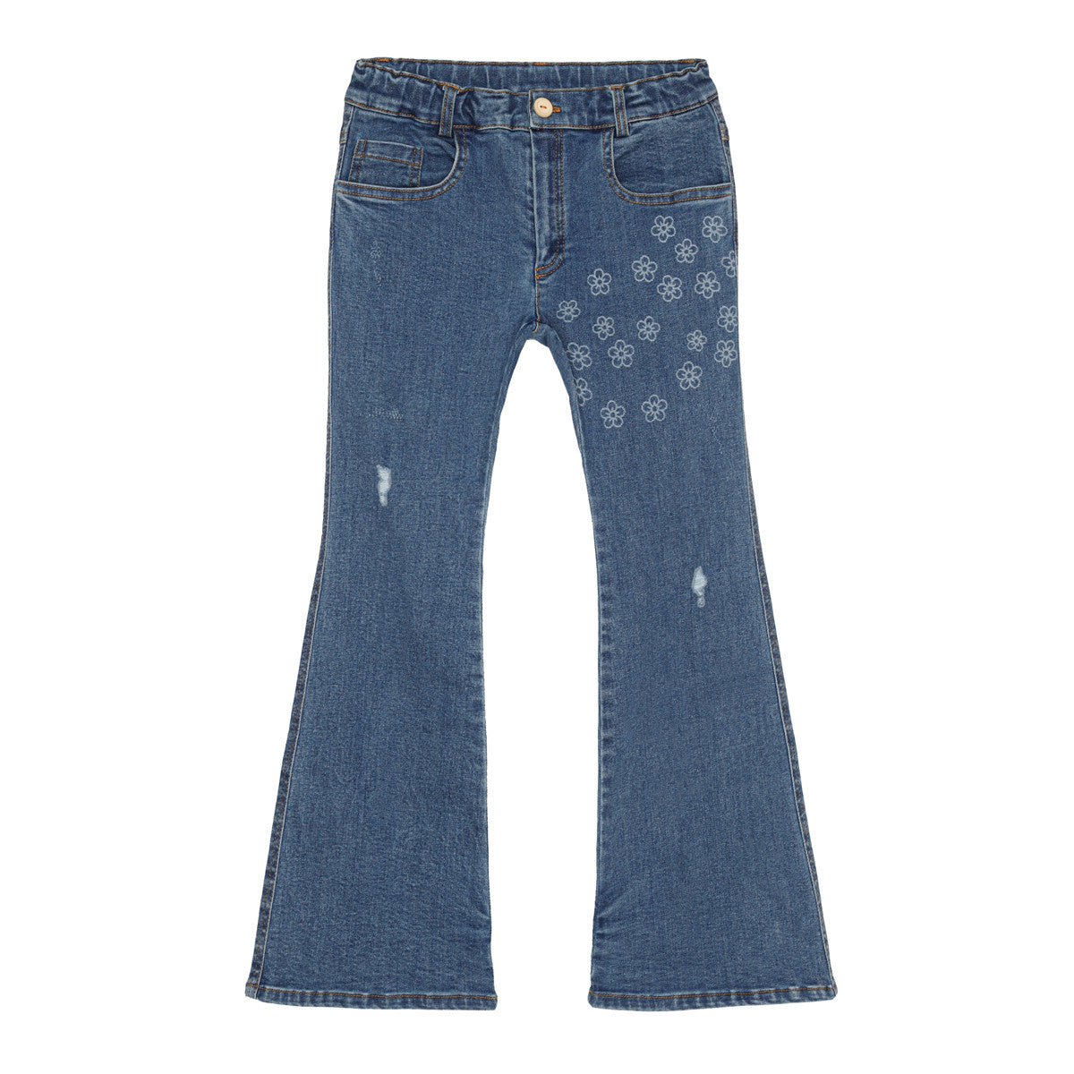 Little Hedonist 5-pocket flared pants in Denim Authentic Indigo, slim fit thighs, for boys and girls. Made from the softest organic fabric. Sustainable unisex kids clothing.