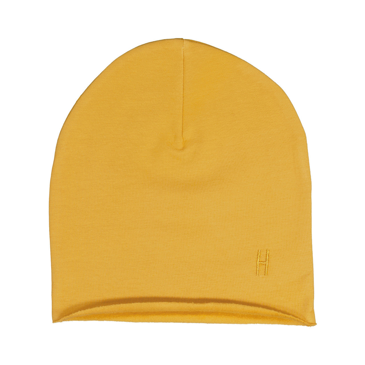 Organic cotton beanie, brushed inside for comfort and warmth, in Amber Gold