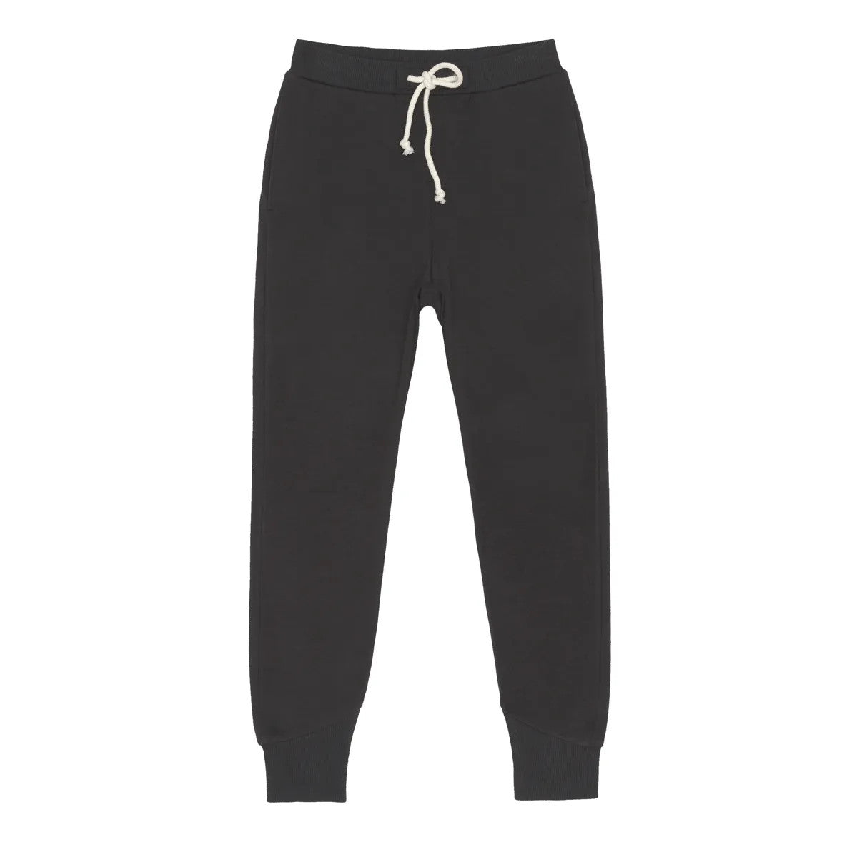 Little Hedonist skinny sweatpants in pirate black for boys and girls. Sustainable kids clothing made from organic cotton.