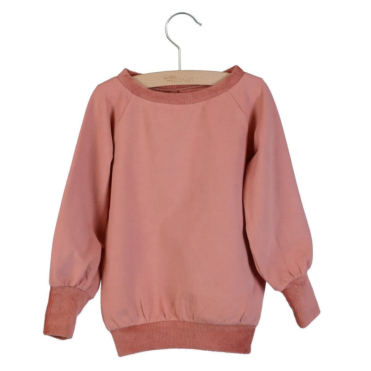 Little Hedonist organic long cuff sweater in Old Rose