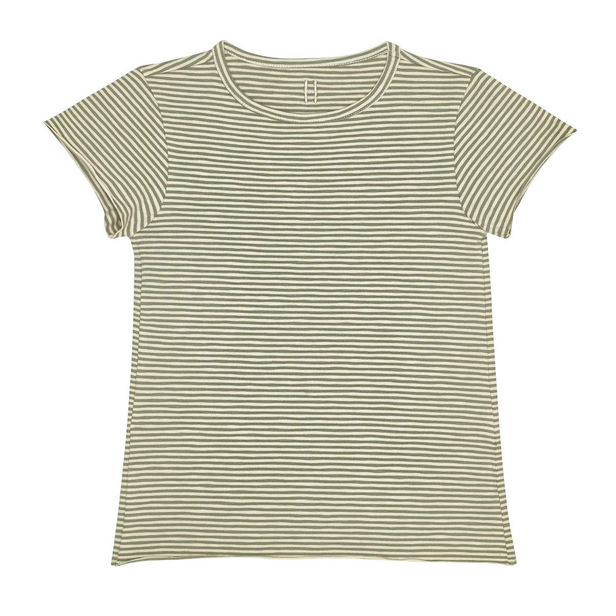Little Hedonist unisex organic cotton t-shirt in beige and green stripes