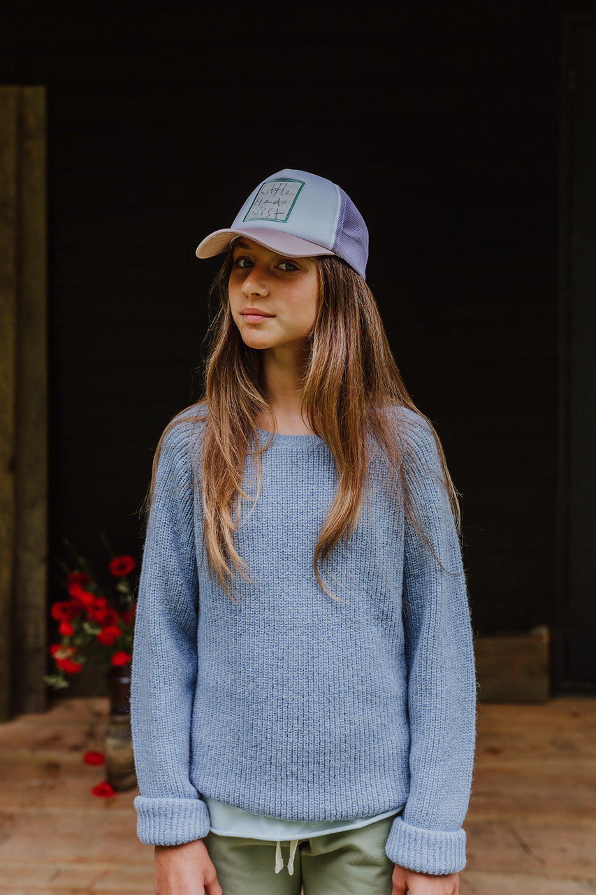 Extremely soft and warm blue organic knitted sweater by Little Hedonist