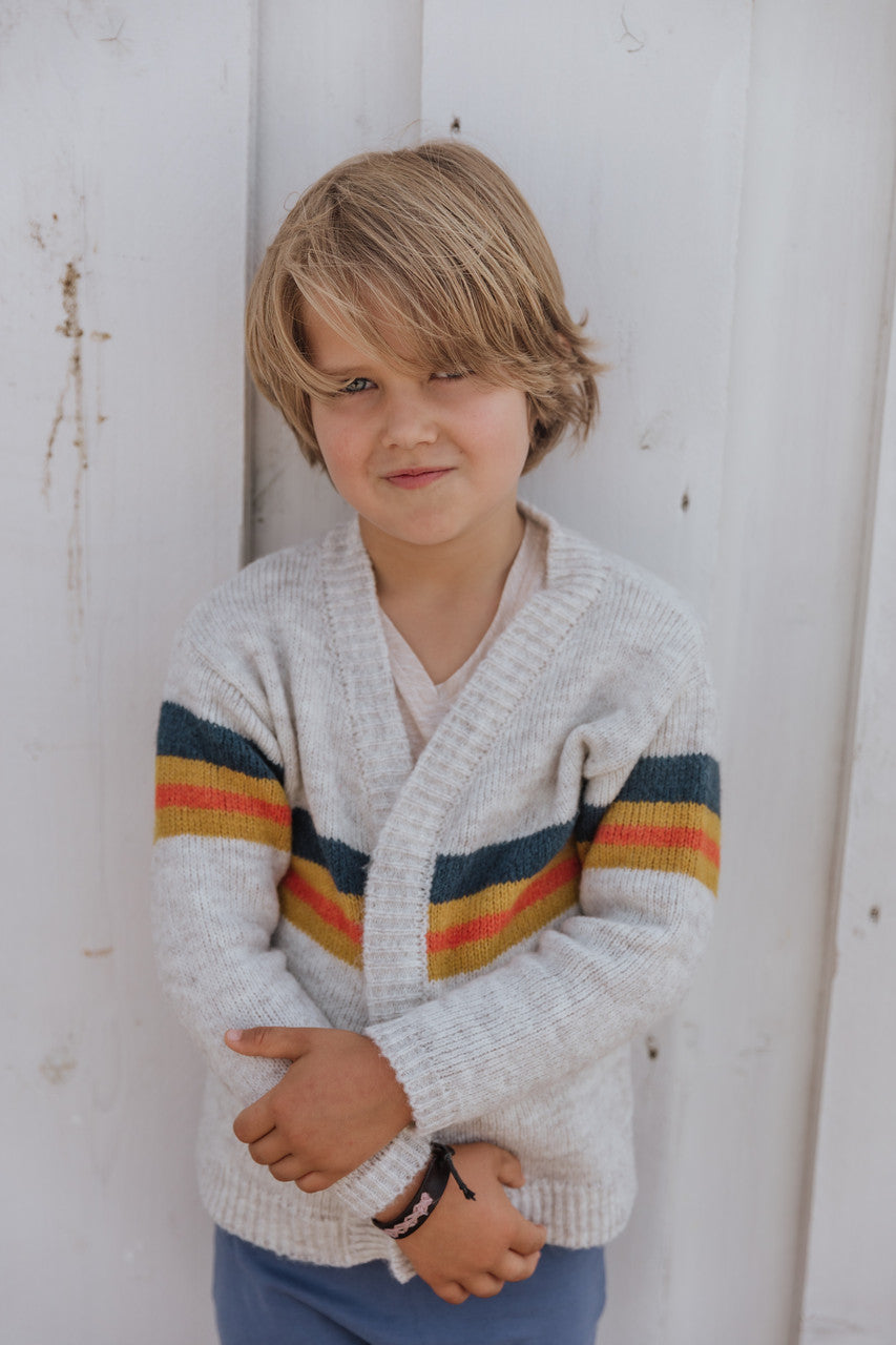 Little Hedonist wool-blend cardigan in brown tones. Sustainable kids fashion for girls and boys