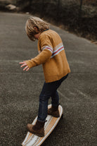 Little Hedonist wool-blend cardigan in brown tones. Sustainable kids fashion for girls and boys