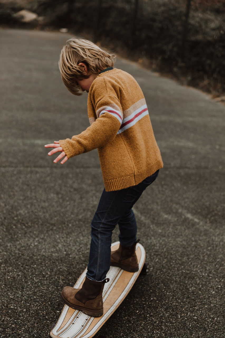 Little Hedonist wool-blend cardigan in brown tones. Sustainable kids fashion for girls and boys