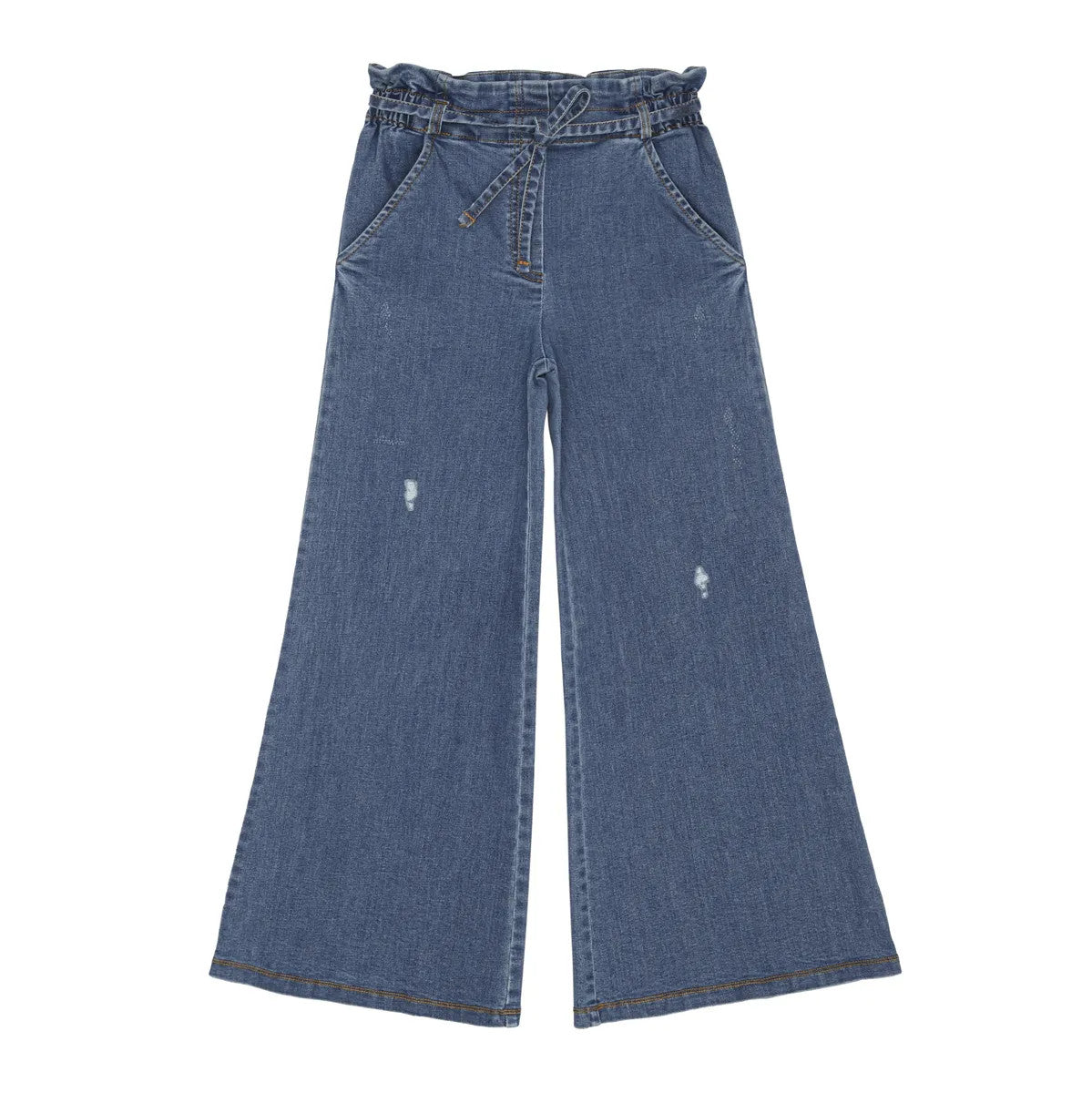 Little Hedonist high-waist wide-leg pants with elastic band in the waist. Denim authentic indigo. Easy to wear and match, with a strap to finish the look. Sustainable kids clothing made form organic cotton.