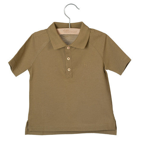Little Hedonist antique bronze unisex organic cotton short sleeve polo shirt.