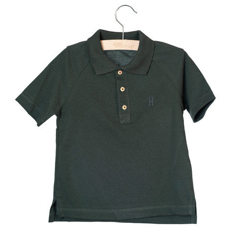 Little Hedonist dark grey unisex organic cotton short sleeve polo shirt.
