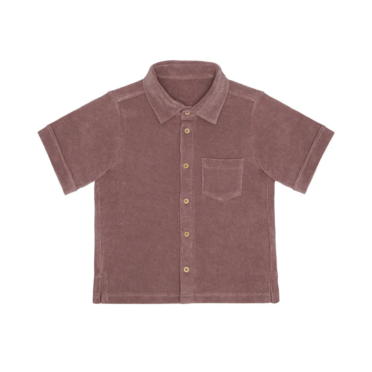Super soft Little Hedonist old rose organic button down shirt for boys and girls. Sustainable unisex kids clothing made from organic cotton.