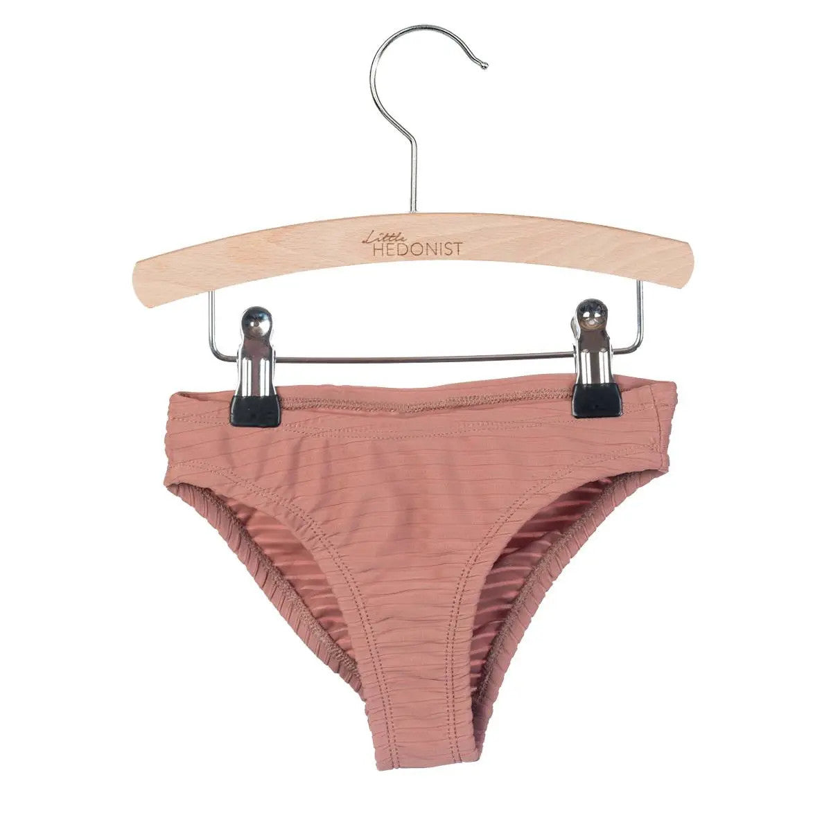 Little Hedonist kids bikini with adjustable straps, made of recycled polyamide, in Burlwood Pink