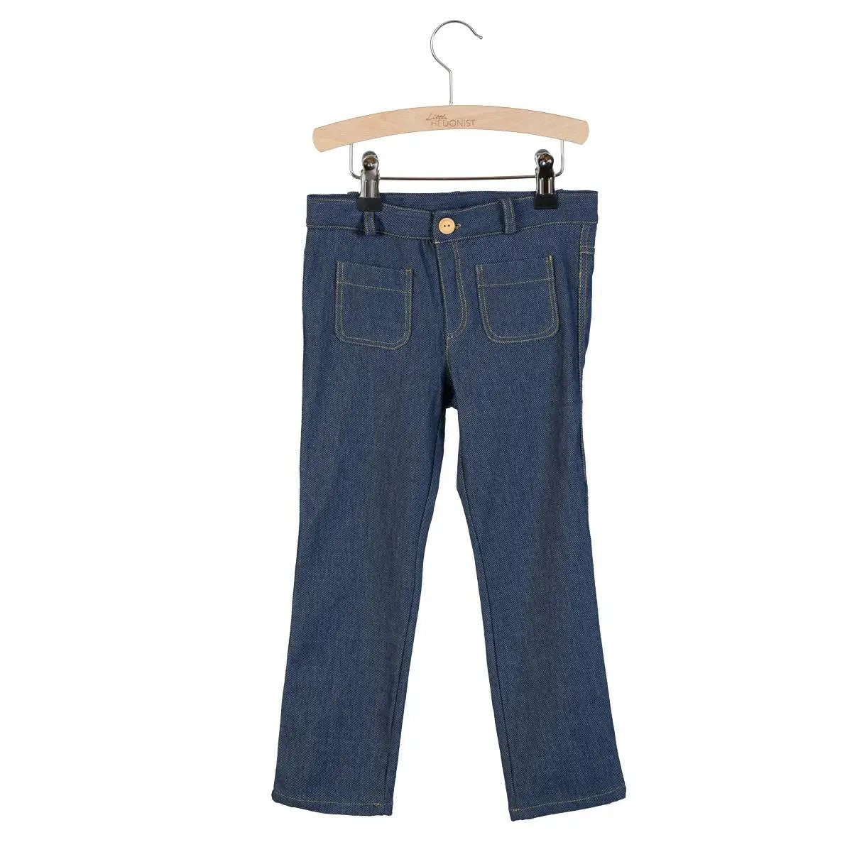 Little Hedonist organic straight pants with 4 pockets in Dark Denim-colored cotton