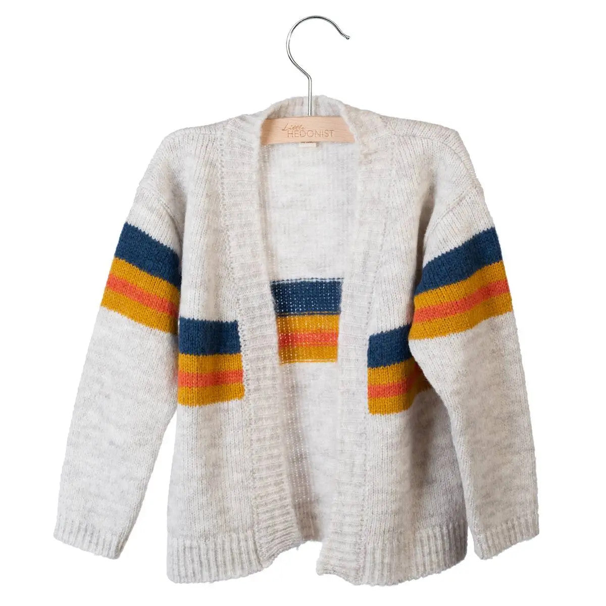 Little Hedonist wool-blend cardigan in light tones. Sustainable kids fashion for girls and boys