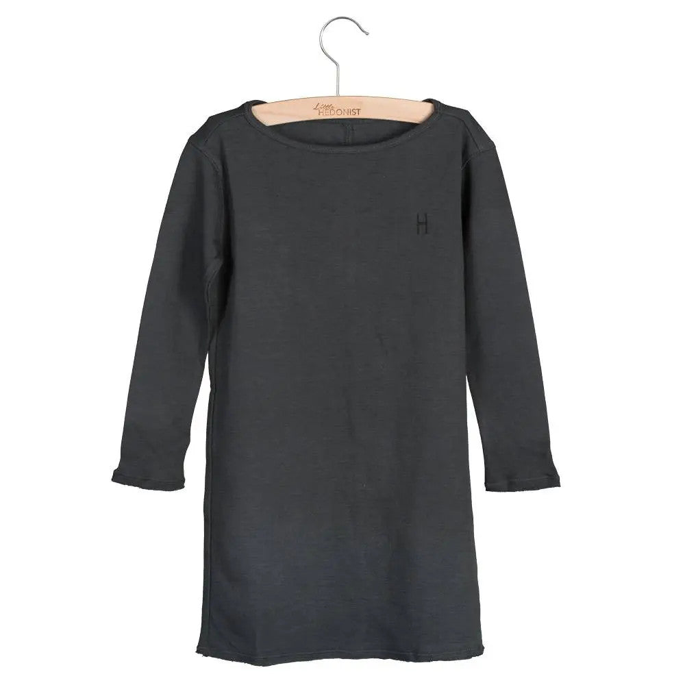 Little Hedonist organic long-sleeve cotton dress for all seasons in Dark Grey