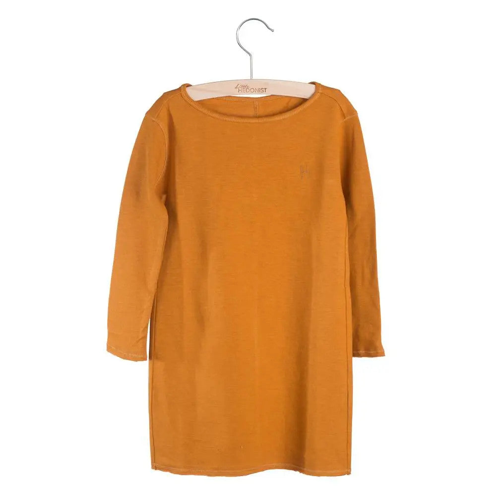 Little Hedonist organic long-sleeve cotton dress for all seasons in Pumpkin Spice