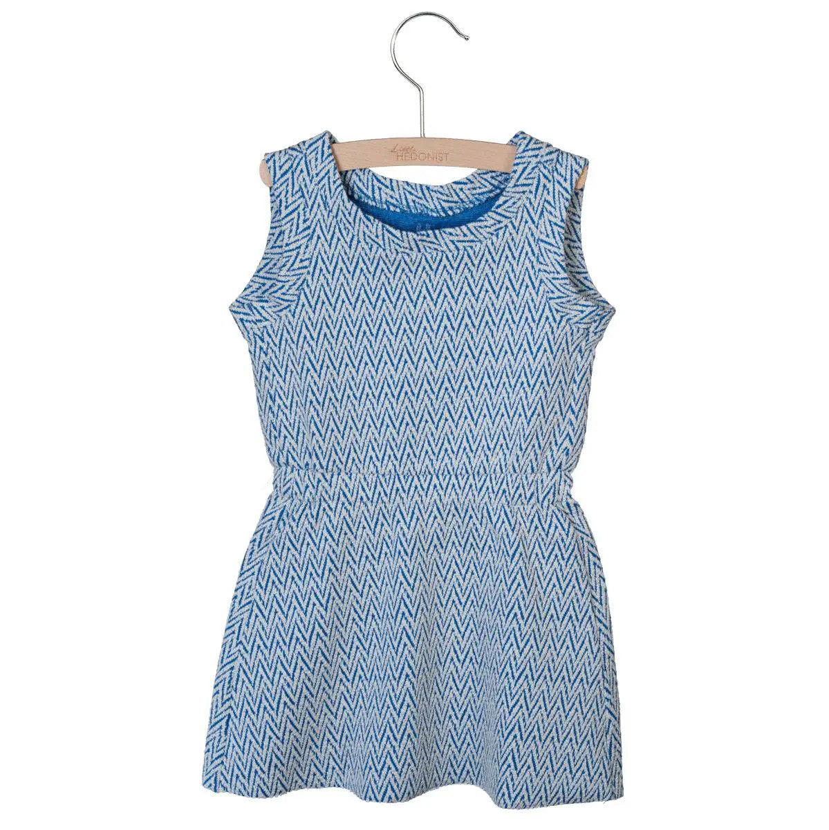 Little Hedonist blue sleeveless dress in organic cotton terry cloth. For the little girls who like to look fancy, but stay comfy
