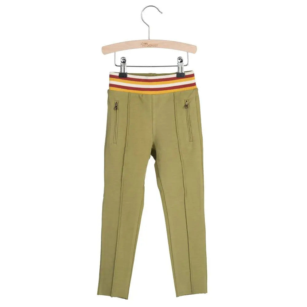 Little Hedonist organic track pants with a skinny cut in olive