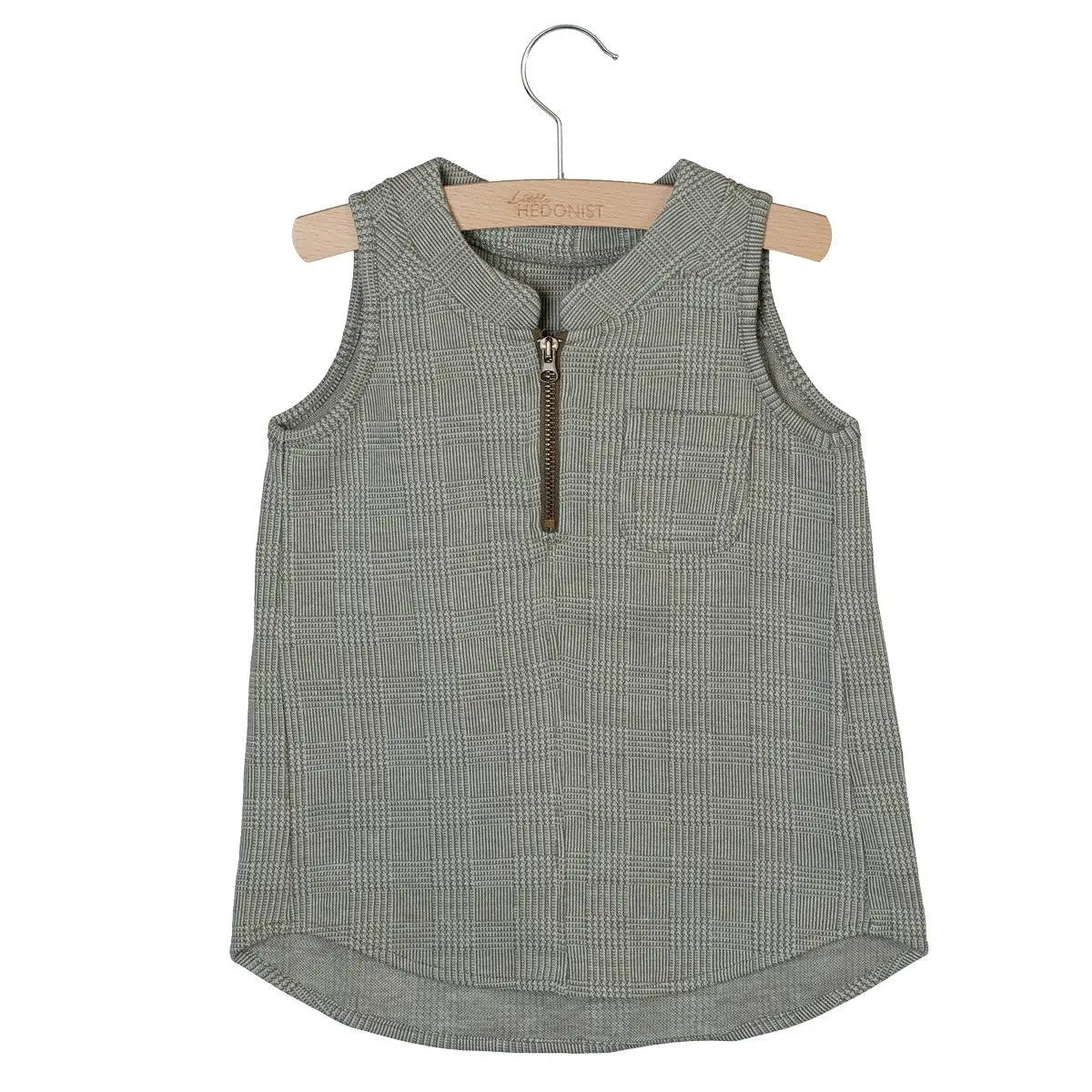 Little Hedonist Jacquard Beige sleeveless top in an organic, soft, and breathable cotton
