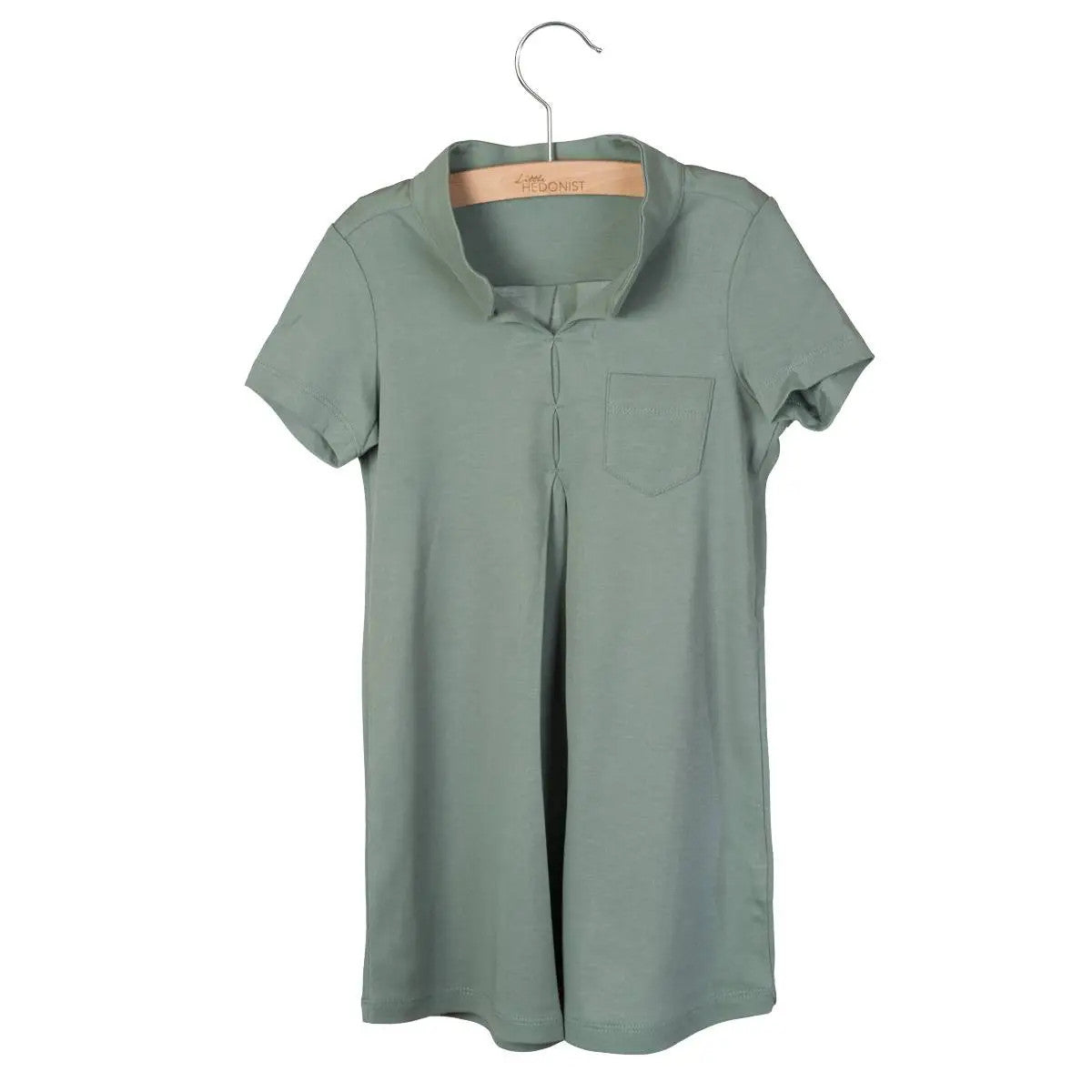 Little Hedonist organic cotton dress, short sleeve, knee length dress in Chinois Green