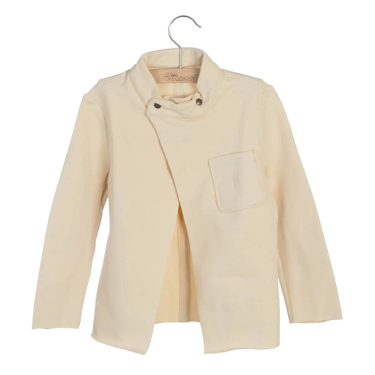 Little Hedonist off-season organic jacket with chic push-button wrap closure in Light Beige